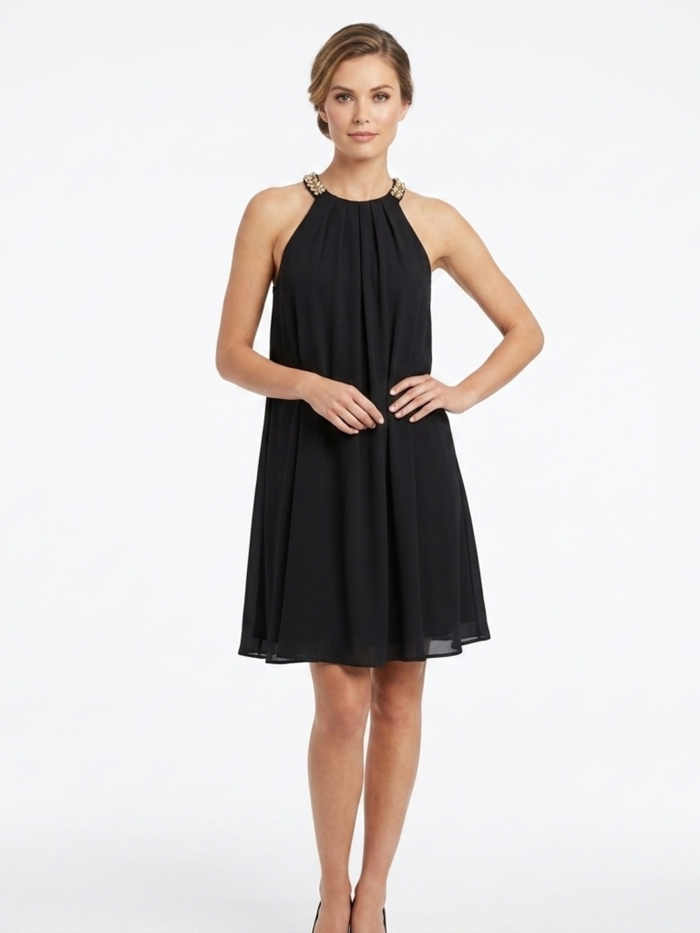 Embellished Halter Black Cocktail Dress
